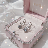 [IU Piercing] Dainty Heart Crystal and Ribbon Huggies Piercing - Silver Color