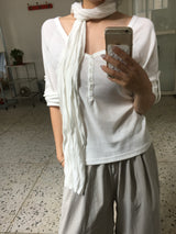 Chloe Button Roll Up 3/4 sleeve 2-Way Vneck (5c)