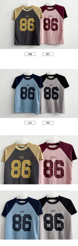 Info Color Raglan Number Short Sleeve T-shirt