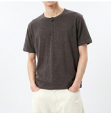 スラブヘンリーネッククロップTシャツ チャコール