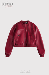 burgundy cropped wide leather jacket
