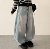 Jian Curve Slit Baggy Balloon Wide Denim Pants