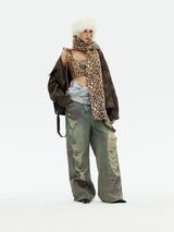 Emoha Y2k The must-have leopard print fur scarf for the popular hot girls in Shibuya