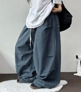 ストライプリネンコットンパンツ🤎🩵2COLOR
