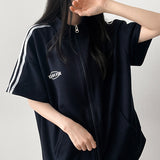 Untied Two-Way Line Short-Sleeved Zip-Up