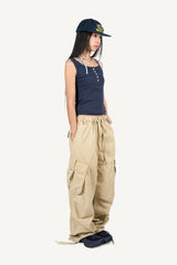 Buckle Washed Cargo Wide Pants