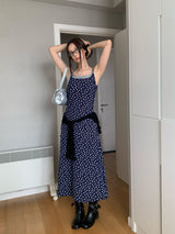 Layered Navy Floral Sleeveless Long Dress