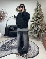 Rat Fur Hooded Bomber Jacket