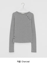 Kanit Diagonal Button Round Long Sleeve Tee