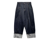 Lining roll-up balloon fit raw denim