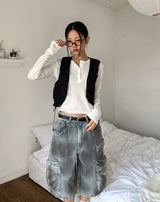 Lining string buckle crop vest