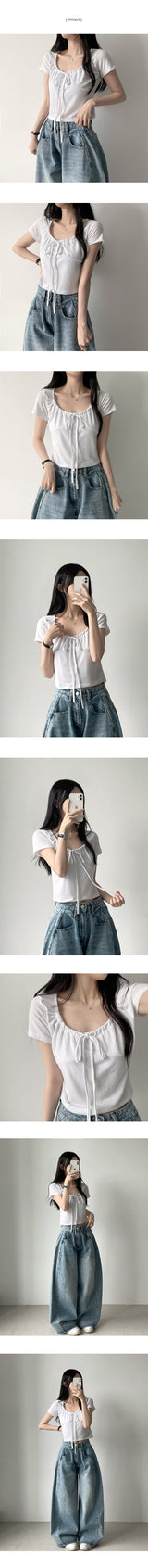 Efl shirring Lyron cropped short-sleeved T-shirt