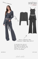 Royal Charcoal Frill Training Three-Piece Setup (Cardigan+Sleeveless+Pants)