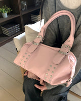 Clune Stud Eyelet Buckle Leather Shoulder Bag