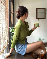 [BELLIDE MADE] ビビッド, カラーネックリブニットカーディガン