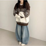 Ara two-tone Nordic pattern two-way zip-up cardigan