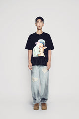 24FW RABBIT HUG BOY BABY FACE SHORT SLEEVE T-SHIRT (OVERSEAS EXCLUSIVE) BLACK