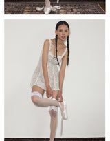 rirri Summer New Arrival Lace Trim Bow Accent Princess A-Line Slimming Short Dress