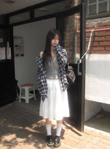 26SS★ [MADE] Riche Over Boxy Check Long Sleeve Wrinkle Shirt
