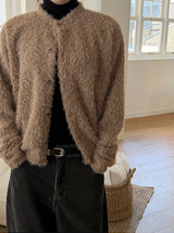 Hairy crop round knit cardigan(3color)