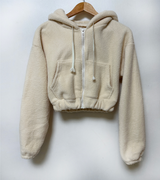 (LOWEST PRICE!/HOT DEAL♥) FLEECE SHERPA HOODIE ZIP-UP BANDING SEMI-CROPPED HOODIE - 3 COLOR