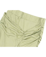 シャーリングレイヤードスリットスカート _ OLIVE GREEN