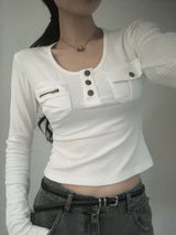 Two-Pocket Slim Button Tee
