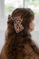 Leopard pattern double ribbon hairpin
