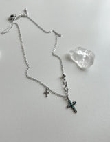 sif color twin cross turquoise vertical double ball short long layered gemstone necklace