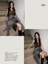 Black Checkered Lace Unbalanced Sleeveless Long Dress