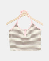 Matan Stripe Halter V-Neck Long Sleeve T-Shirt Set