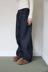 Suede patch denim pants
