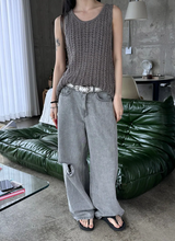 Gray washed damage wide pants