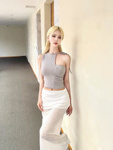 1381. Glad shirring unbal sleeveless (3color)