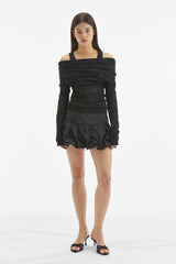 BUBBLE HEM MINI SKIRT / BLACK