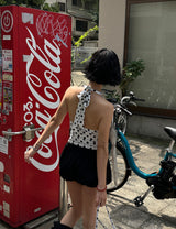 リボンポルカドットホルターネックノースリーブ