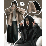 Tsuwon キルティドボタンフーディドコートジャケット