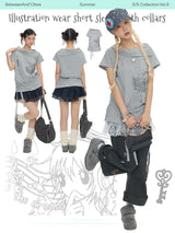 BETWEENAND  オリジナル サマー グレー カラー ショートスリーブ Tシャツ