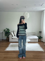 stripe off shoulder tee