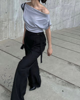 Carbon side buckle wrap slacks