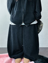Wide Balloon Set-Up Shiny Velvet Big Hood Zip-Up Hoodie 🖤🐣 3 COLOR