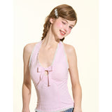 [GirlyFancyClub] Pink Plaid Pure Cotton Slim Fit Tank Top Women's Summer Sleeveless Halter Top