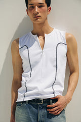 カーブドハーフジップアップスリーブレス(White)