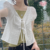 [SHOPPERMADE] フラワーレイヤード半袖ブラウス