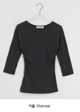 ワンプイUネック/Vネックサイドシアリング7分丈Tシャツ