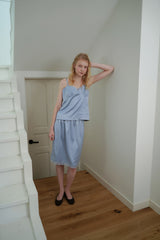 Satin lace top_skyblue