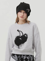 MELTING CHERRY PRINTED CROP SWEATSHIRT - GRAY