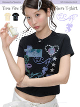 BETWEENAND "Magic Book" ツートーンタイムバインフィットショートTシャツサマーニューショートスリーブ