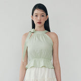 Ribbon Halterneck Blouse - SOFT GREEN