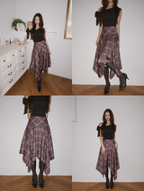 Unbalanced High Midi Checkered Skirt